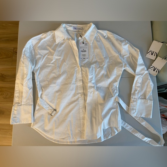 ZARA white BACK TAB POPLIN Cotton lapel collar and long sleeves SHIRT size M NWT - Picture 13 of 16